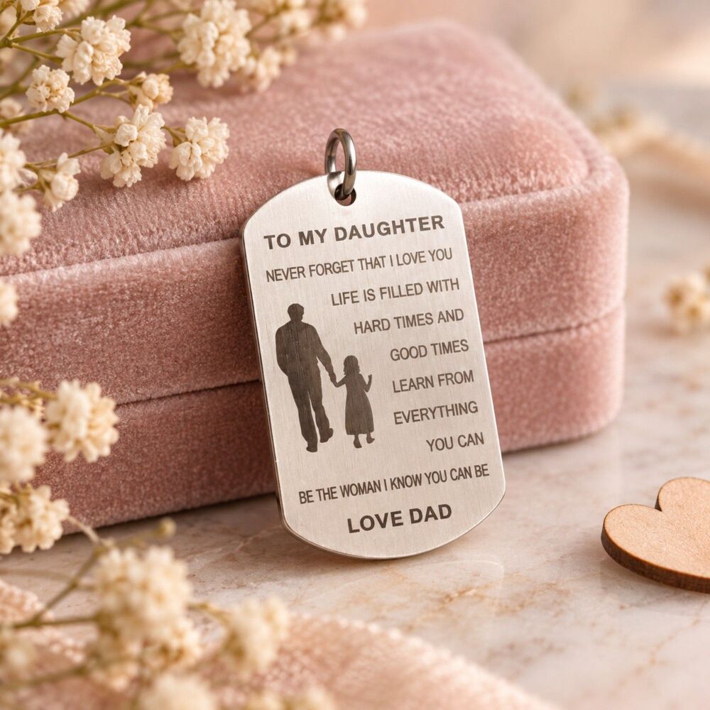 To My Daughter Love Dad Engraved Dog Tag Pendant Father Daughter Keepsake Gift
